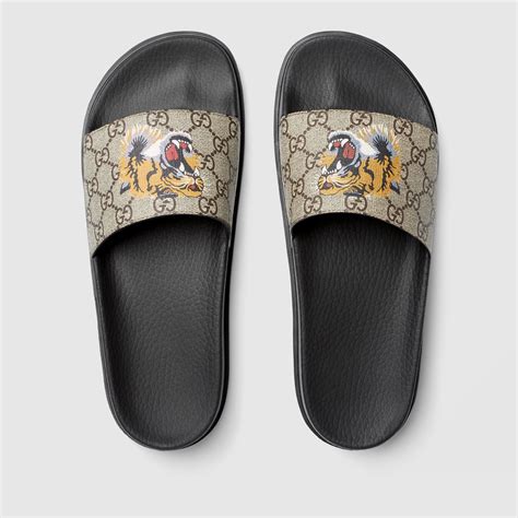 gucci tiger slides mens|gucci tiger slide sandals brown.